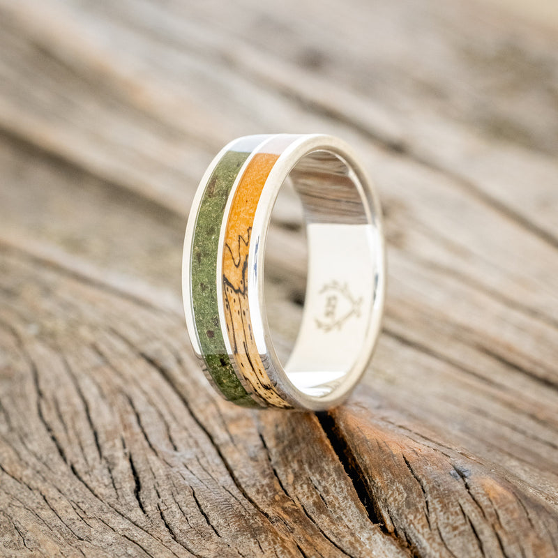 "DYAD" - MOSS & SPALTED MAPLE WOOD WEDDING BAND-4