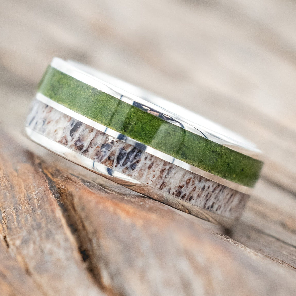 "DYAD" - MOSS & ANTLER WEDDING BAND-Staghead Designs