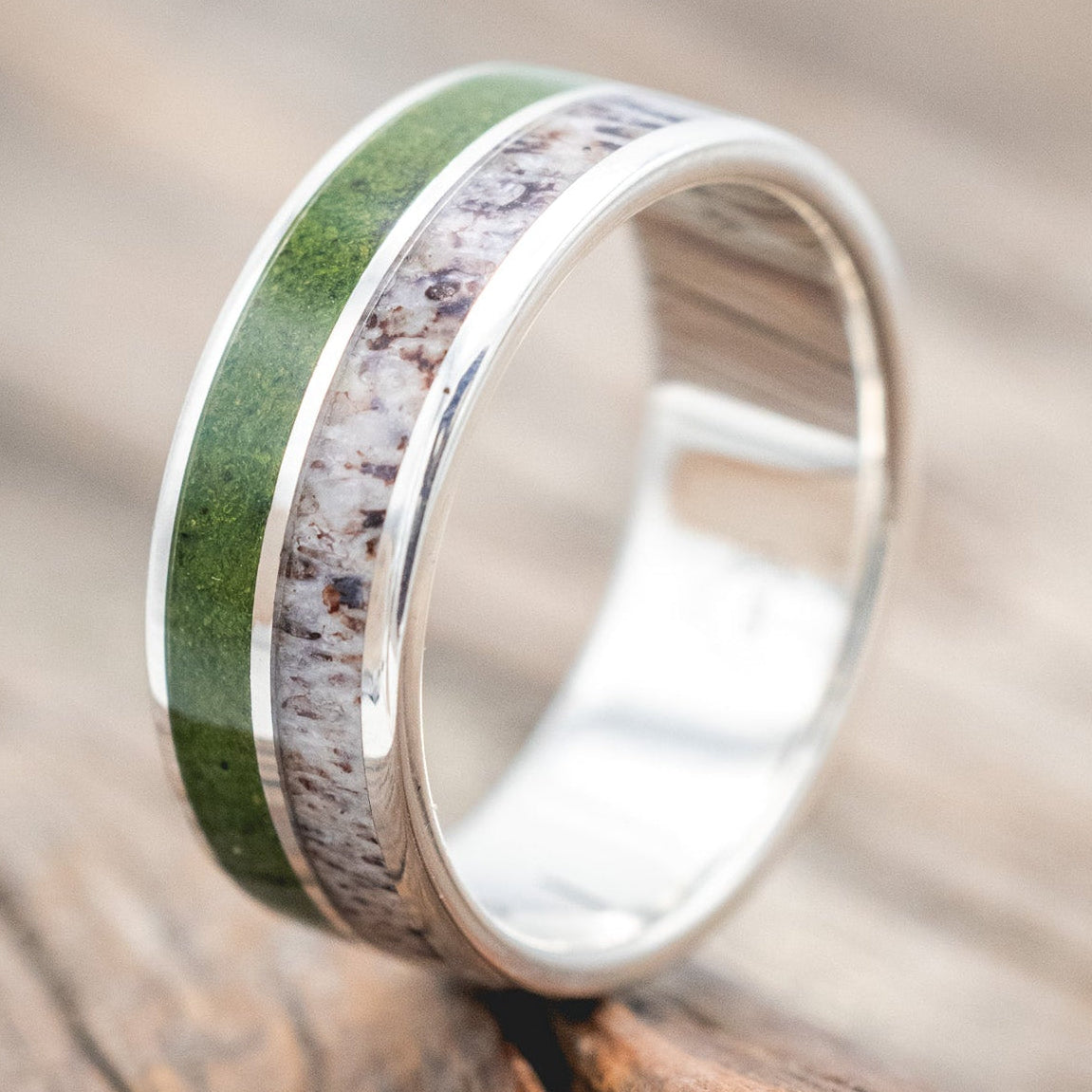 "DYAD" - MOSS & ANTLER WEDDING BAND-Staghead Designs