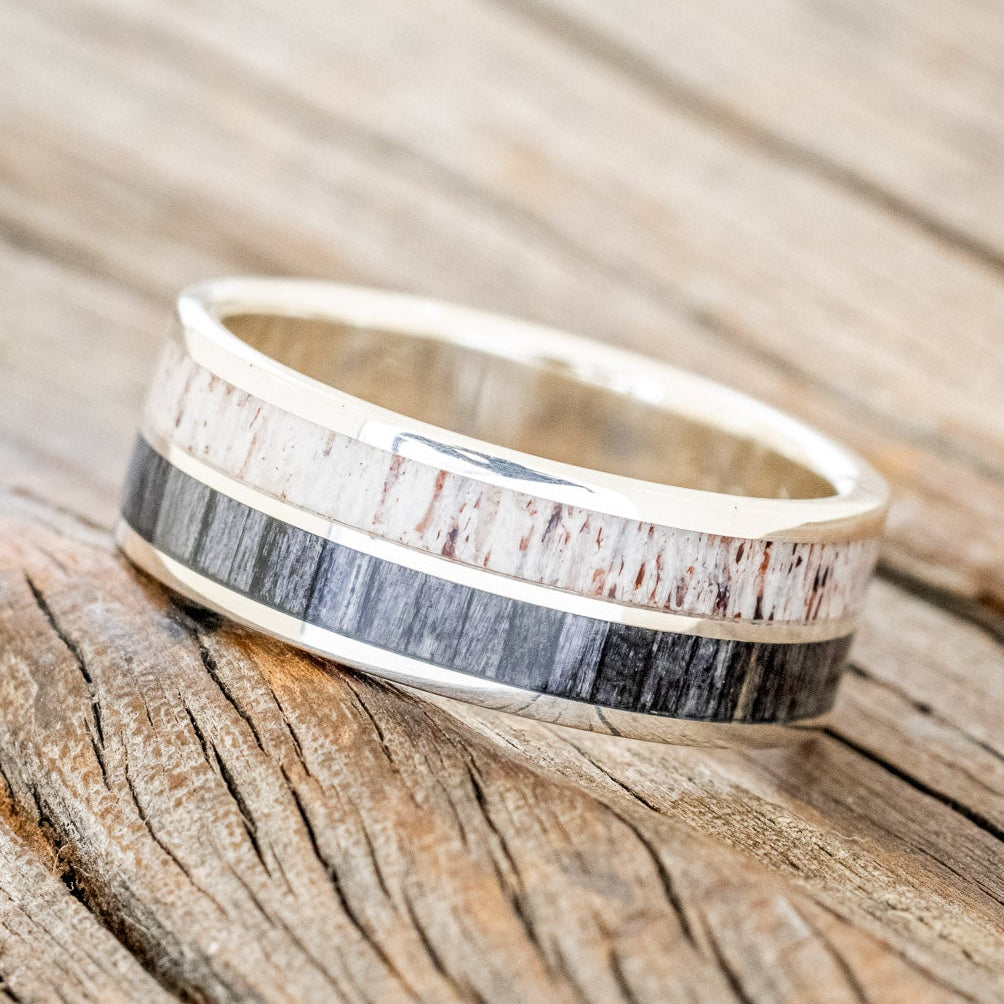 "DYAD" - GREY BIRCH WOOD & ANTLER WEDDING BAND-14