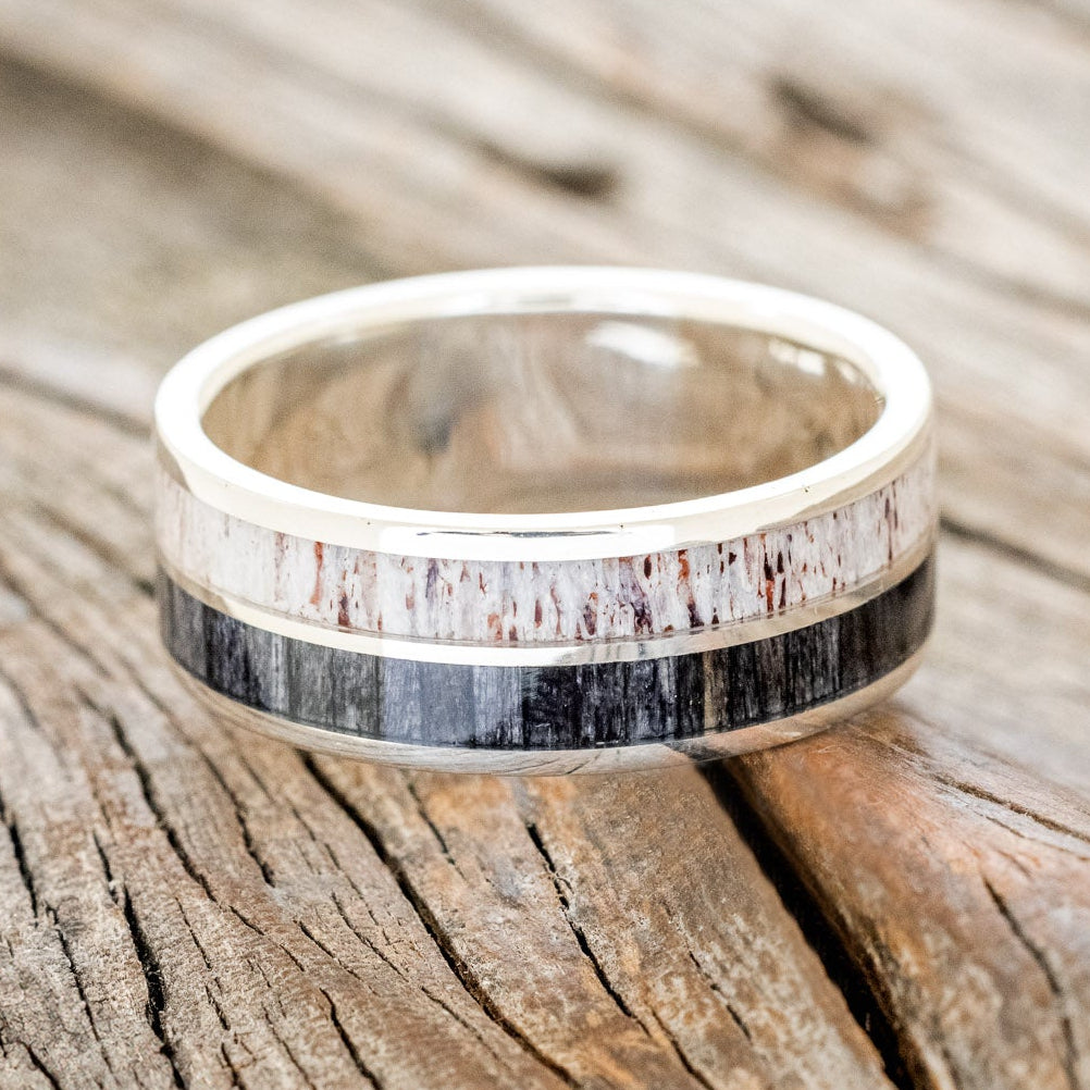 "DYAD" - GREY BIRCH WOOD & ANTLER WEDDING BAND-15