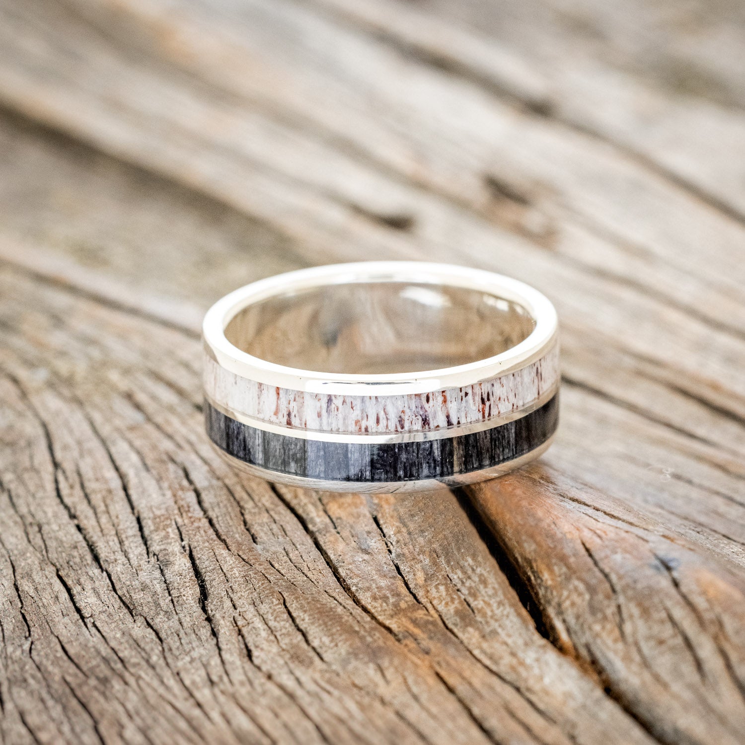 "DYAD" - GREY BIRCH WOOD & ANTLER WEDDING BAND-15