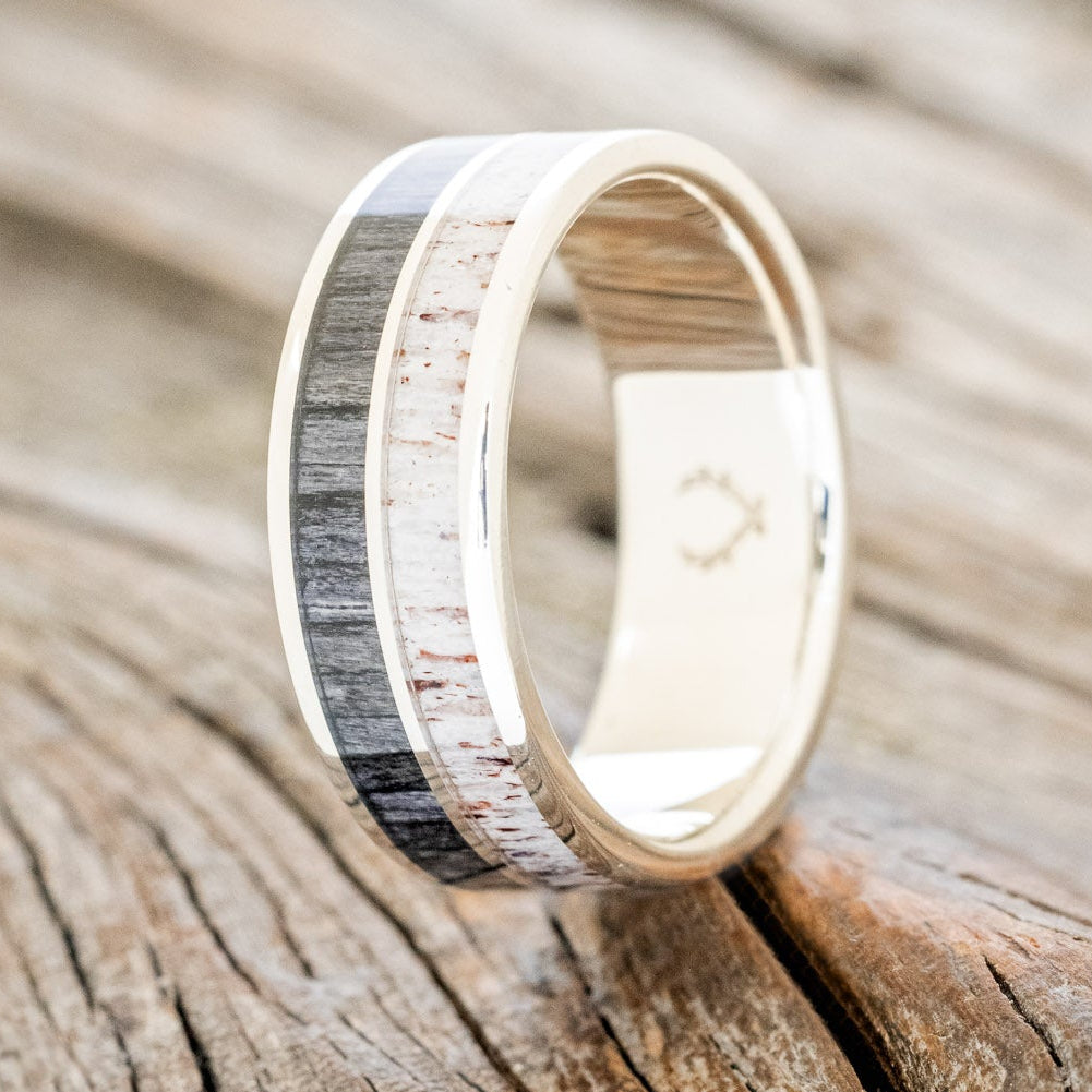 "DYAD" - GREY BIRCH WOOD & ANTLER WEDDING BAND-13