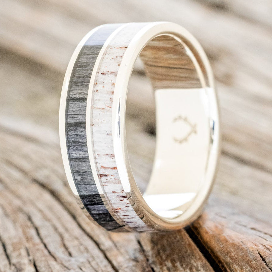 "DYAD" - GREY BIRCH WOOD & ANTLER WEDDING BAND-13