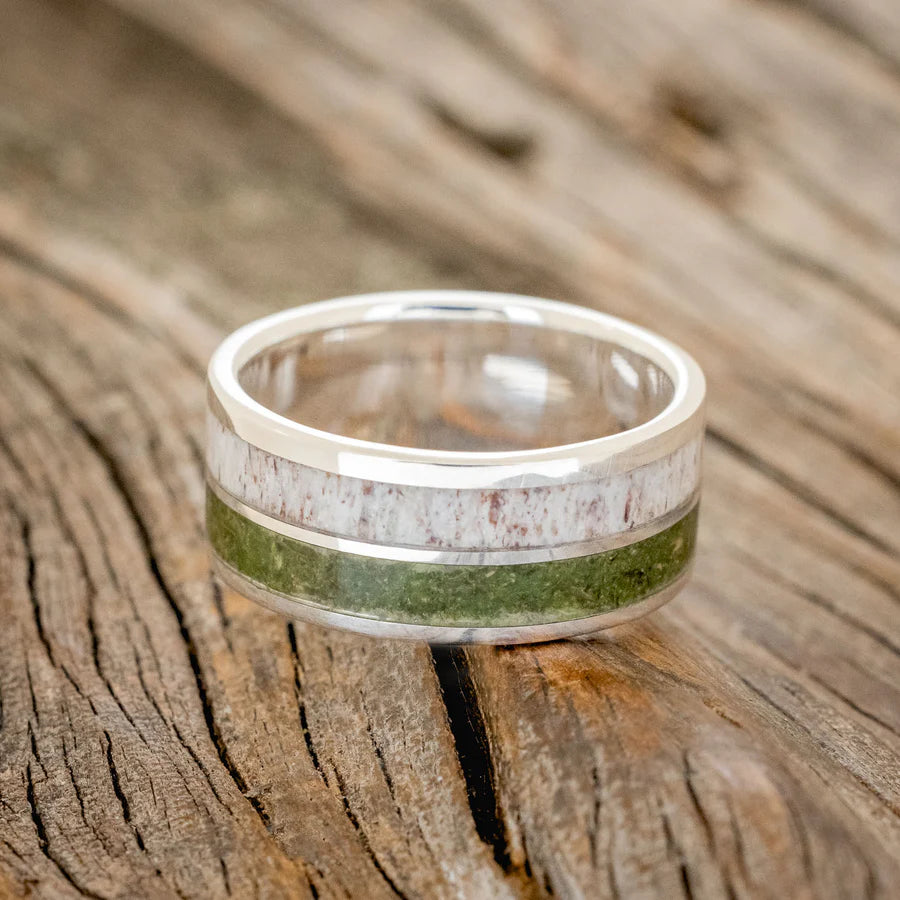 "DYAD" - MOSS & ANTLER WEDDING BAND - SILVER - SIZE 11-Staghead Designs