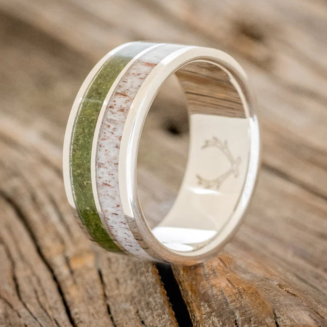 "DYAD" - MOSS & ANTLER WEDDING BAND - SILVER - SIZE 11-Staghead Designs