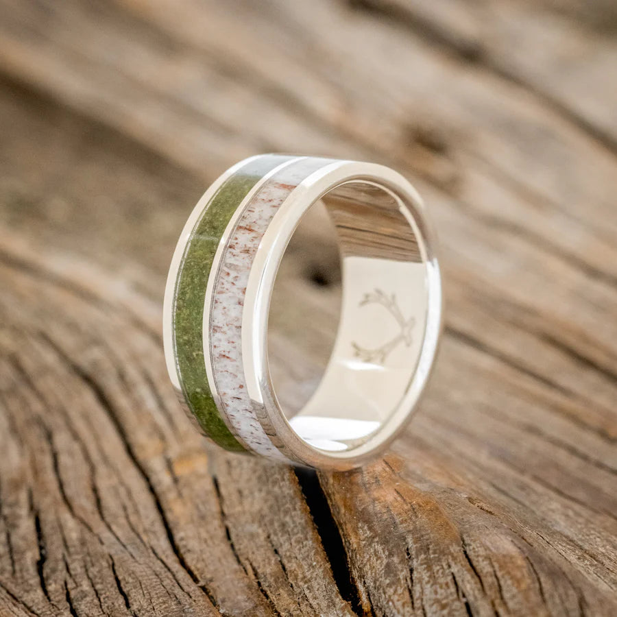 "DYAD" - MOSS & ANTLER WEDDING BAND - SILVER - SIZE 11-Staghead Designs