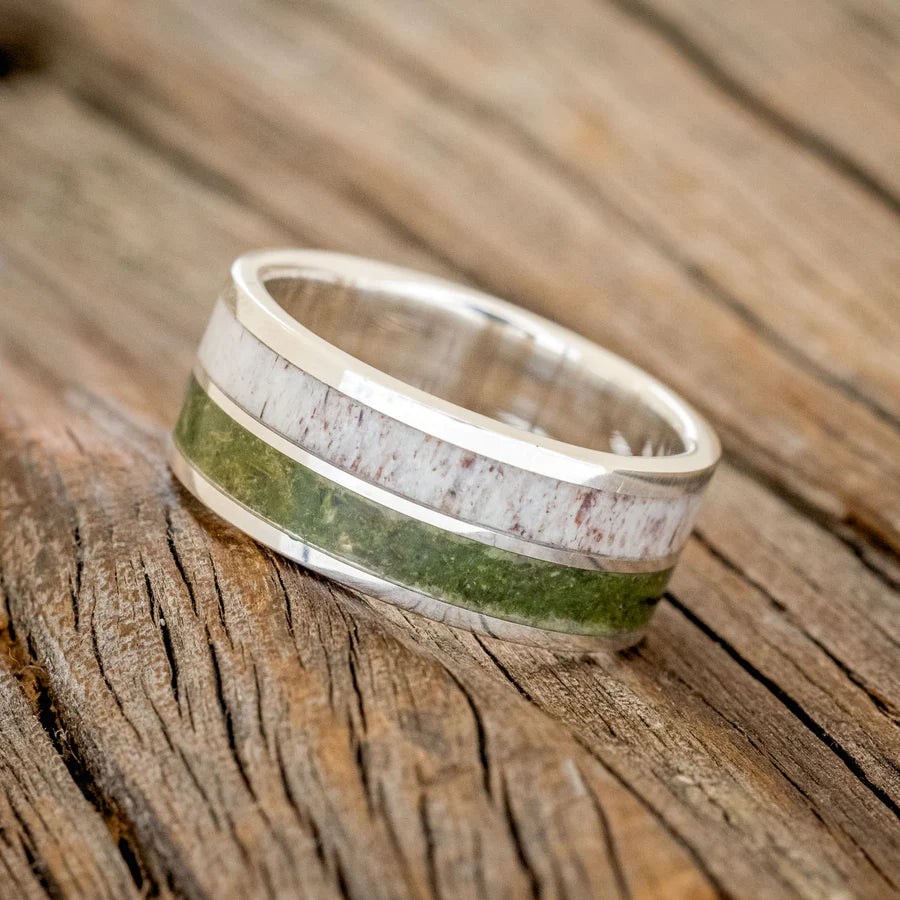 "DYAD" - MOSS & ANTLER WEDDING BAND - SILVER - SIZE 11-Staghead Designs