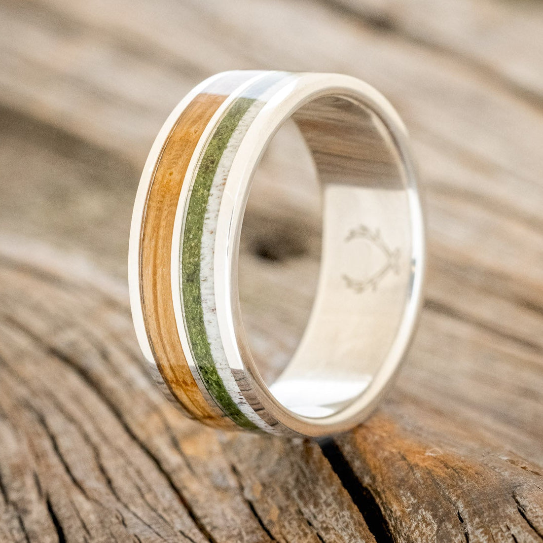 "Dyad" - Moss, Antler & Whiskey Barrel Oak Wedding Band