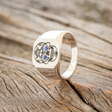 CUSTOM ENGRAVED CALAVERA SIGNET RING WITH SAPPHIRE-3