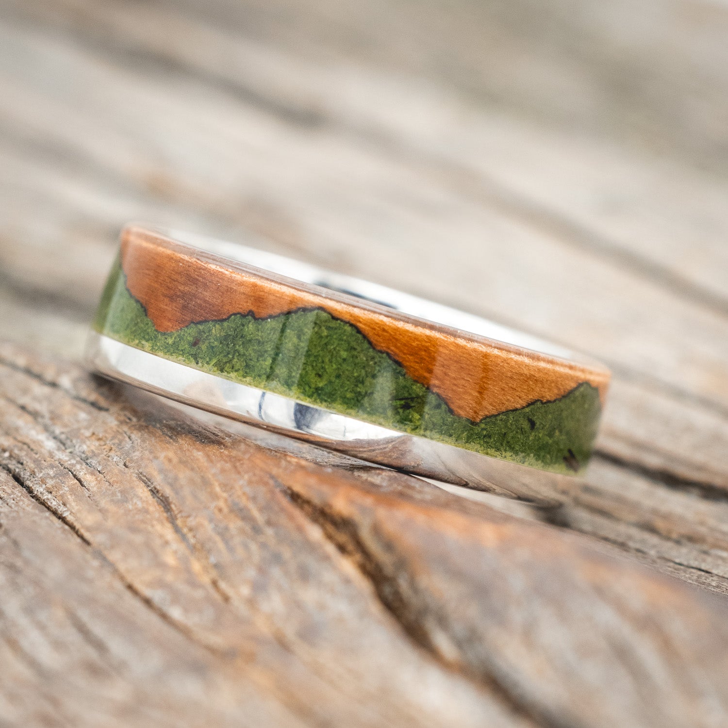 "EZRA" - REDWOOD & MOSS WEDDING RING-Staghead Designs