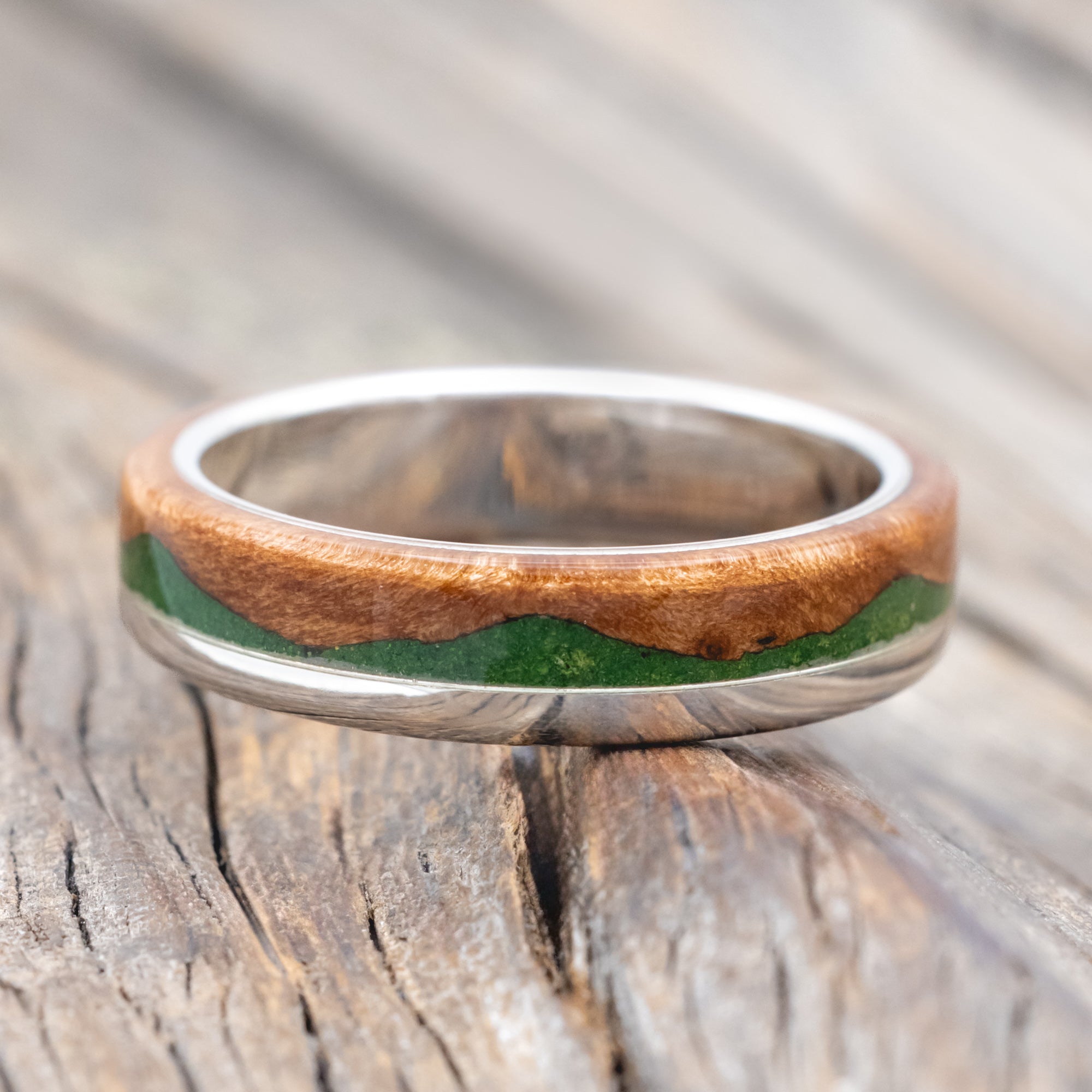 "EZRA" - REDWOOD & MOSS WEDDING RING-Staghead Designs