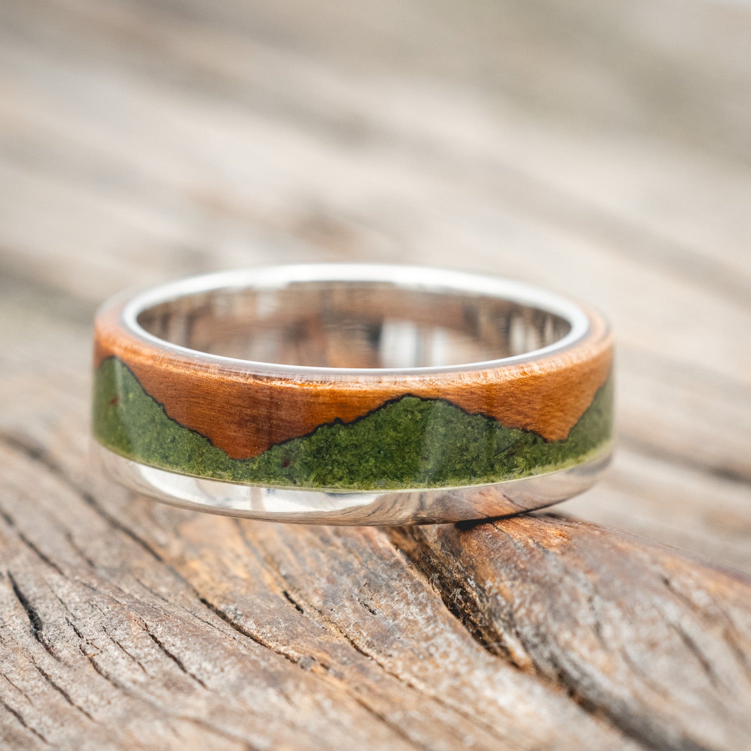 "EZRA" - REDWOOD & MOSS WEDDING RING-Staghead Designs