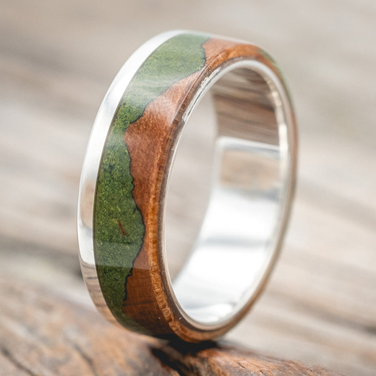 "EZRA" - REDWOOD & MOSS WEDDING RING-Staghead Designs