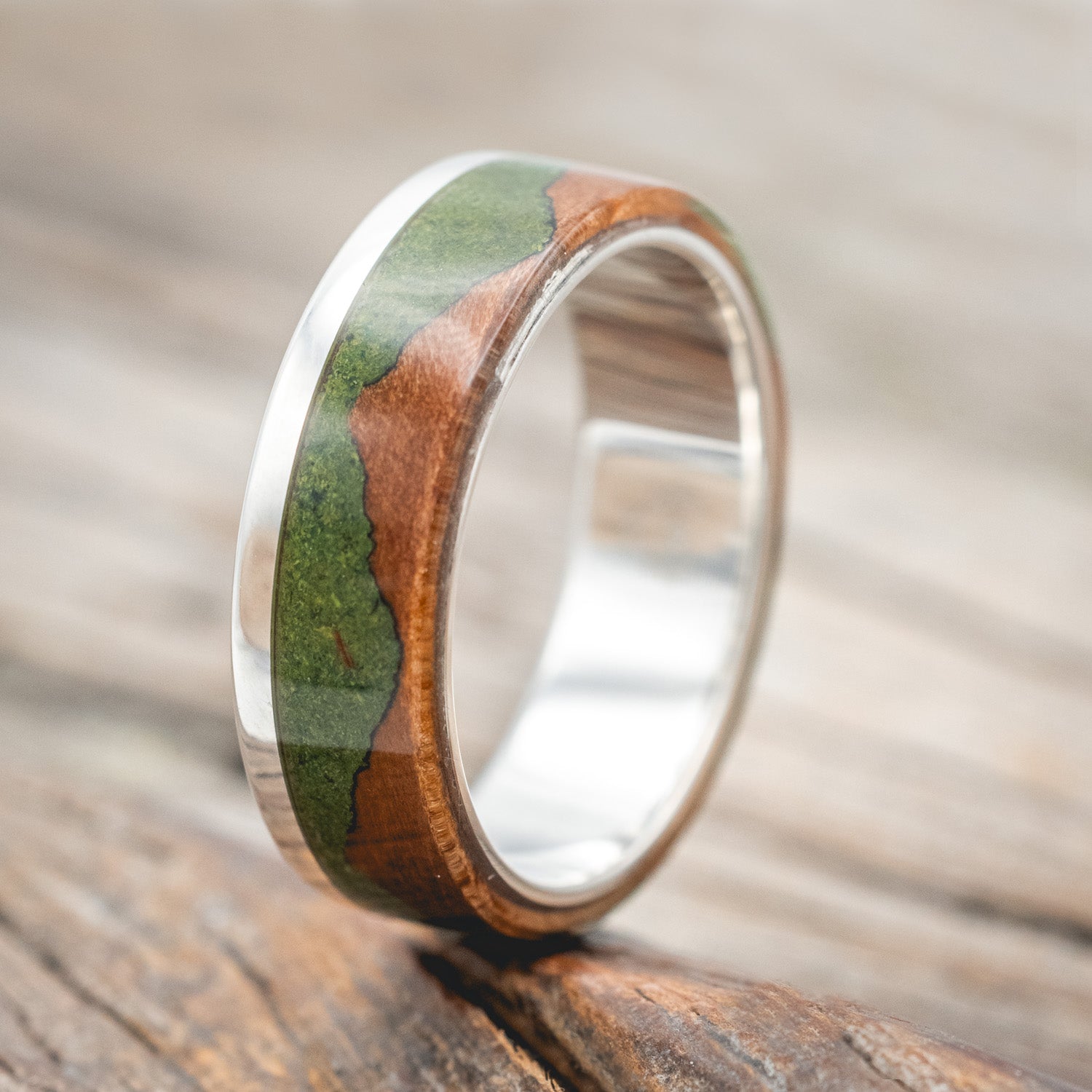 "EZRA" - REDWOOD & MOSS WEDDING RING-Staghead Designs
