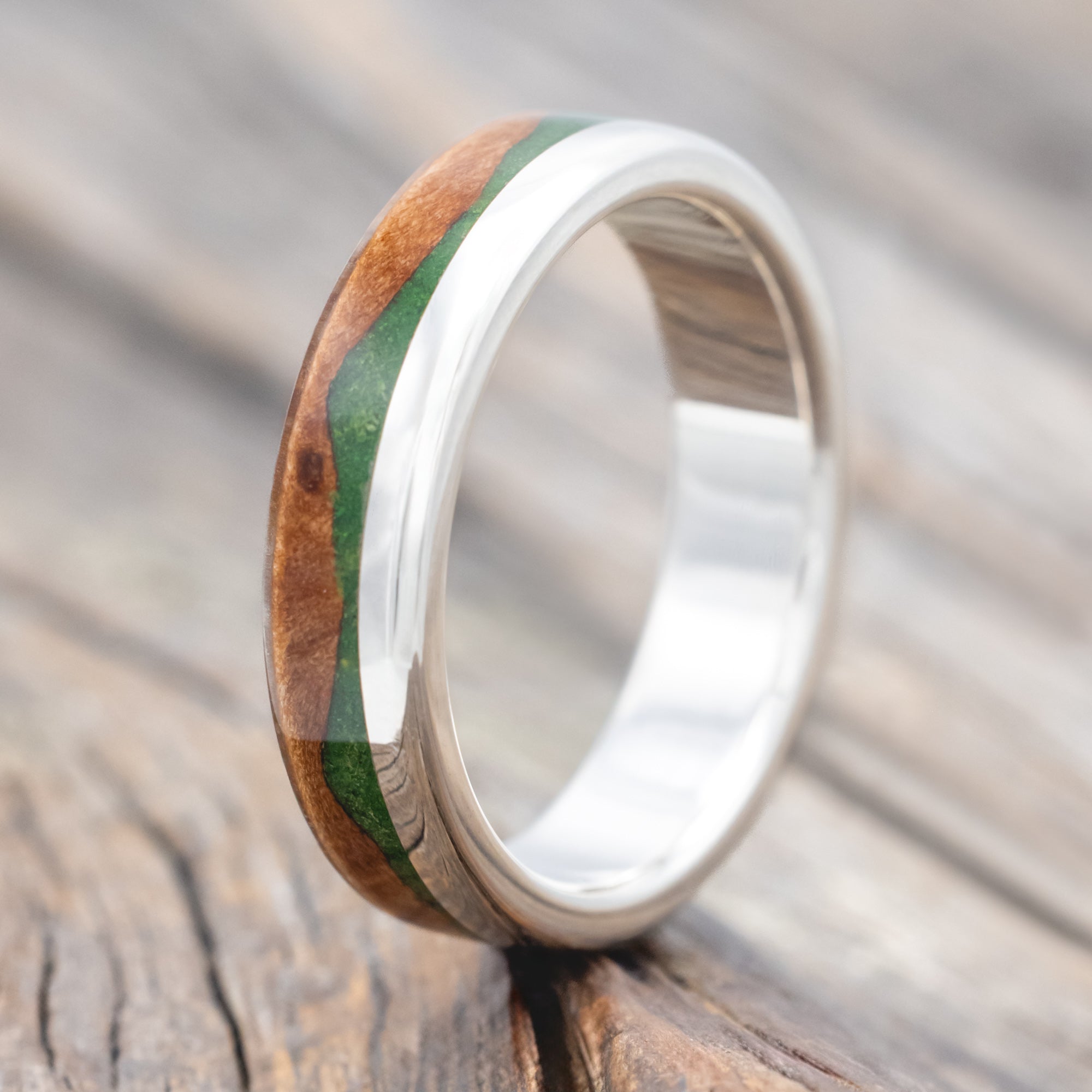 "EZRA" - REDWOOD & MOSS WEDDING RING-Staghead Designs