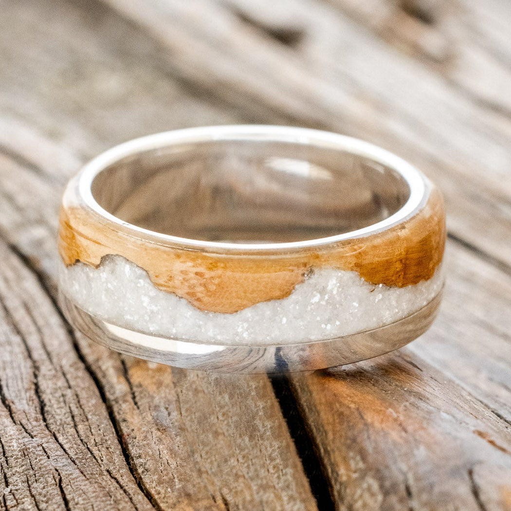 "EZRA" - WHISKEY BARREL OAK WITH DIAMOND DUST WEDDING RING-12