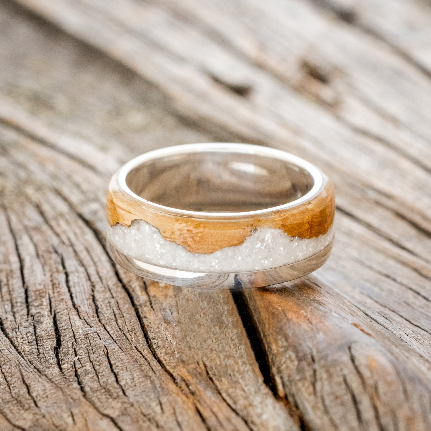"EZRA" - WHISKEY BARREL OAK WITH DIAMOND DUST WEDDING RING-12
