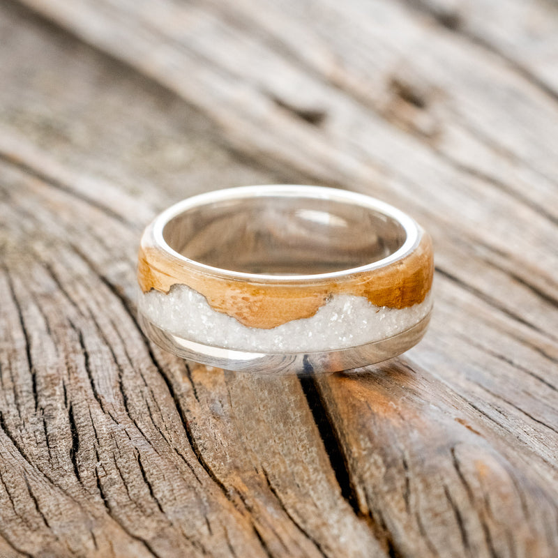 "EZRA" - WHISKEY BARREL OAK WITH DIAMOND DUST WEDDING RING