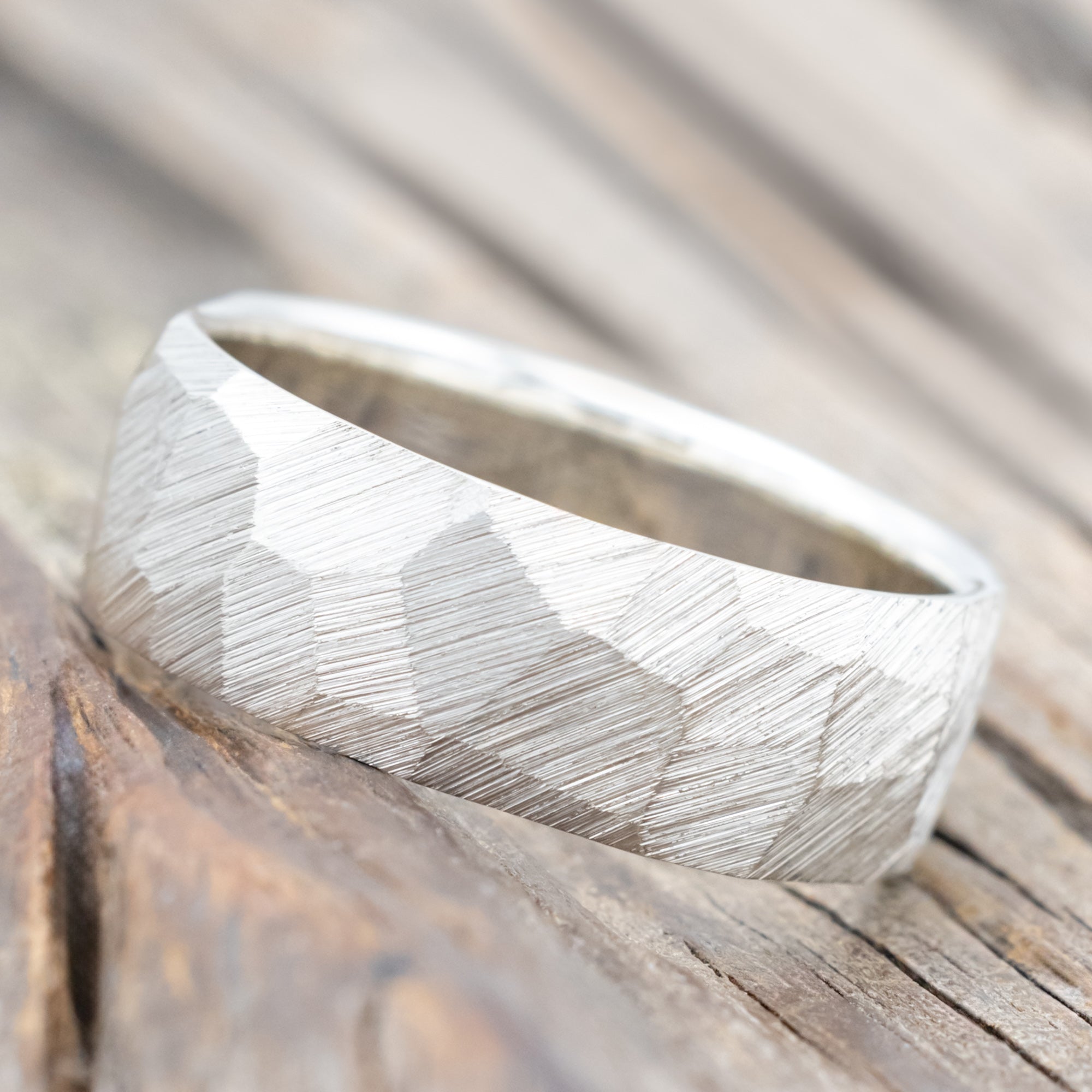FACETED WEDDING RING WITH TEXTURED FINISH-Staghead Designs