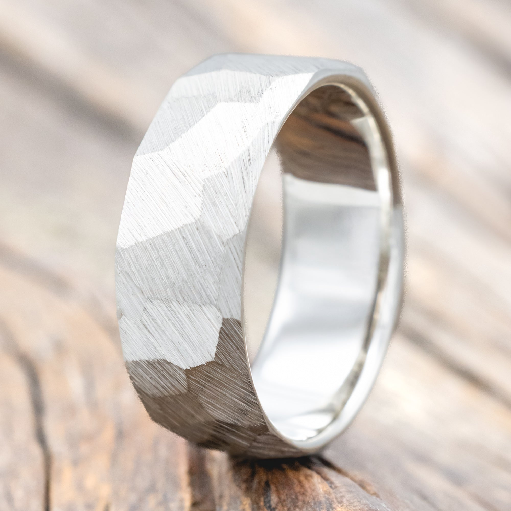 FACETED WEDDING RING WITH TEXTURED FINISH-Staghead Designs