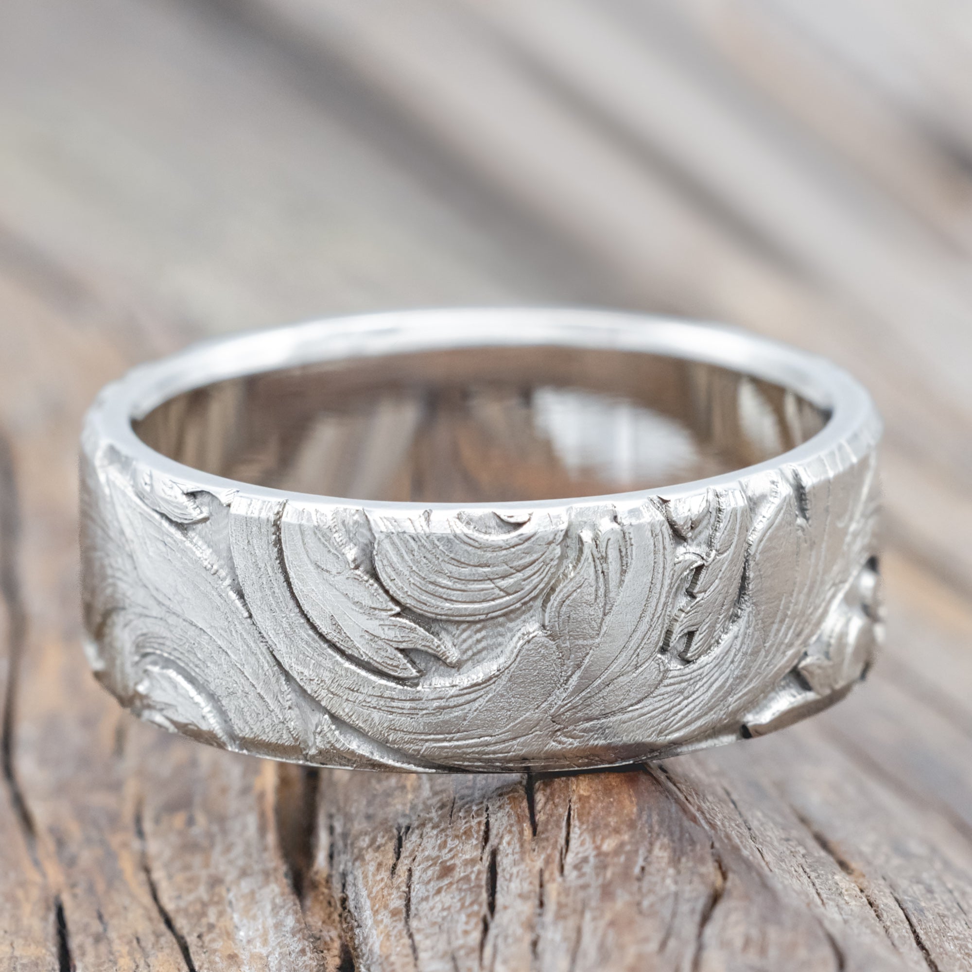 "Fielder" - 3D Engraved Botanical-Inspired Wedding Band-Staghead Designs