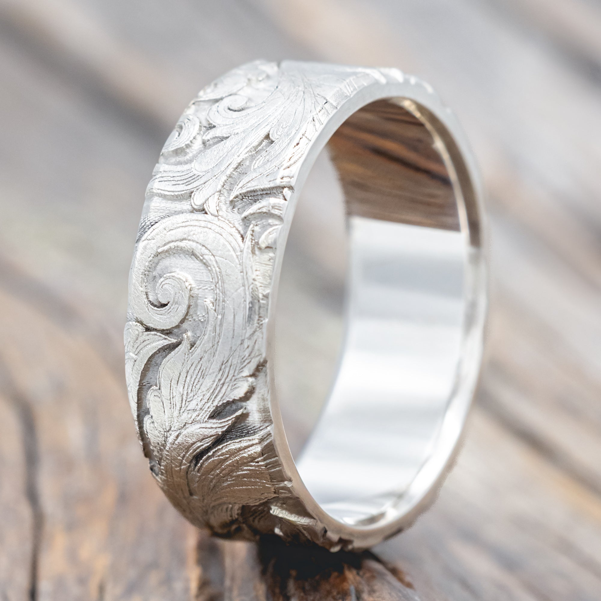 "Fielder" - 3D Engraved Botanical-Inspired Wedding Band-Staghead Designs