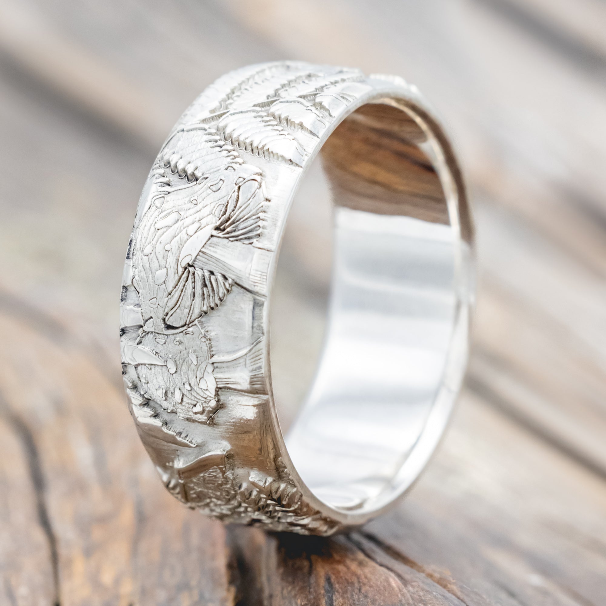 "FOREST" - 3D ENGRAVED MUSHROOM-INSPIRED WEDDING BAND-Staghead Designs
