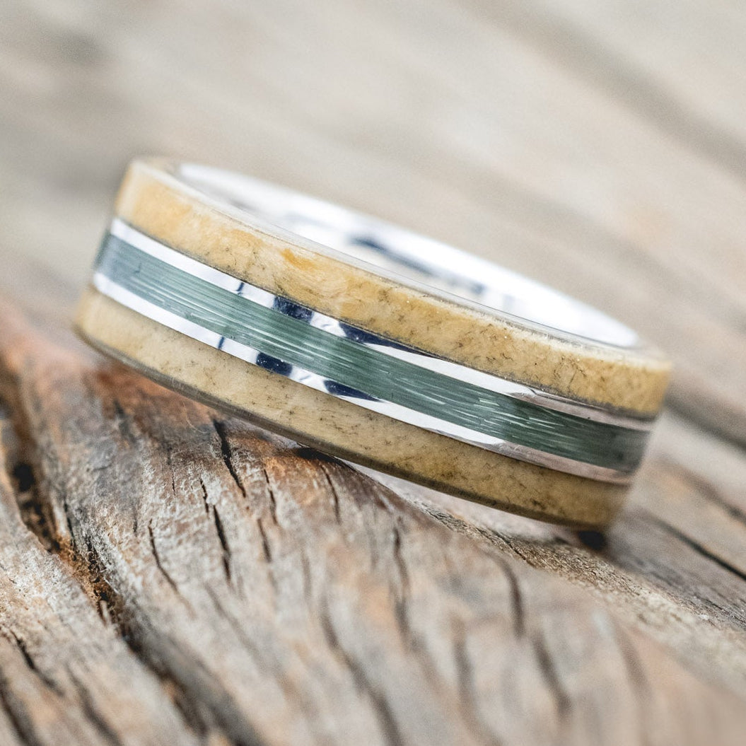 "GLEN" - BUCKEYE BURL WOOD & FISHING LINE WEDDING BAND-Staghead Designs