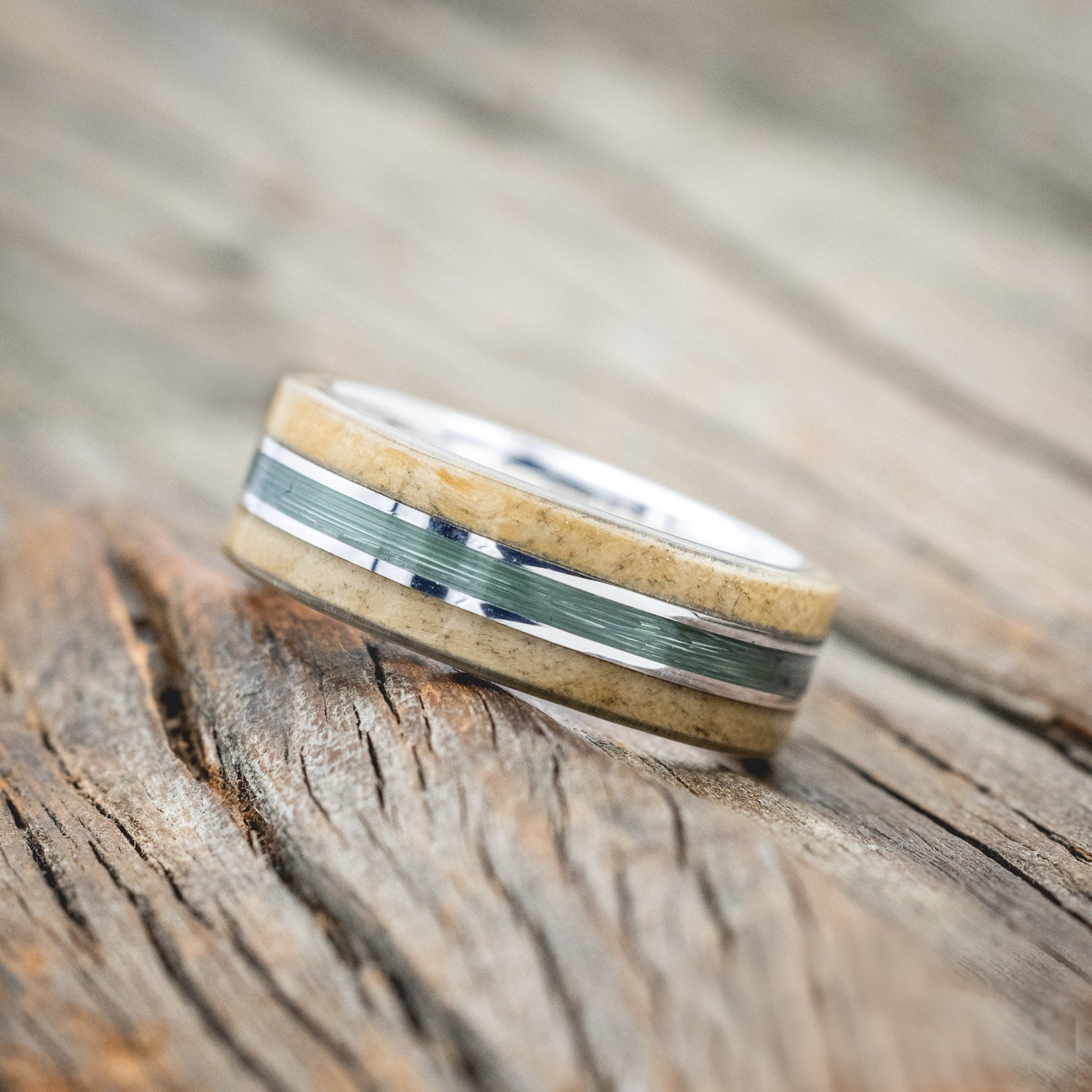 "GLEN" - BUCKEYE BURL WOOD & FISHING LINE WEDDING BAND-Staghead Designs