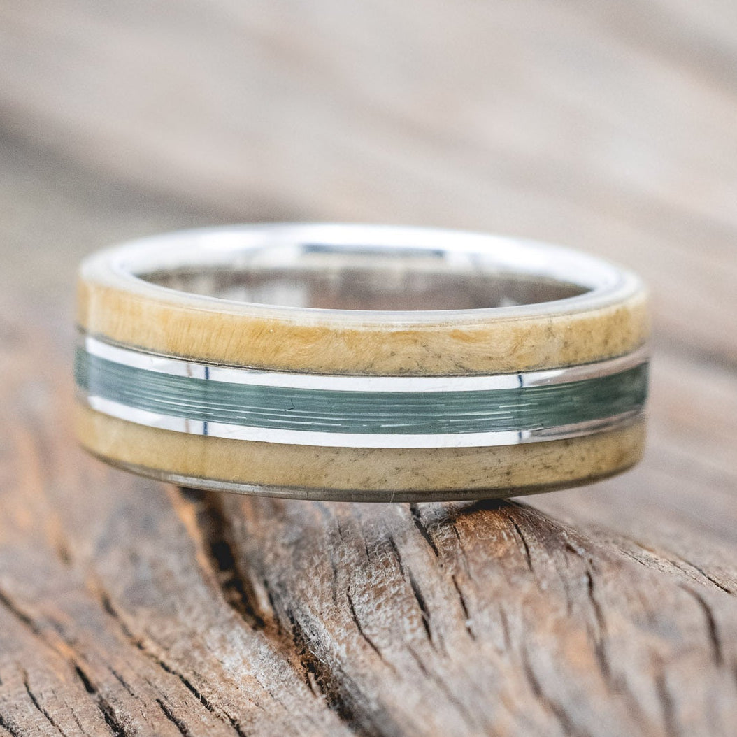 "GLEN" - BUCKEYE BURL WOOD & FISHING LINE WEDDING BAND-Staghead Designs