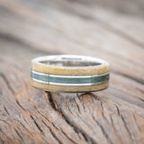 "GLEN" - BUCKEYE BURL WOOD & FISHING LINE WEDDING BAND-Staghead Designs