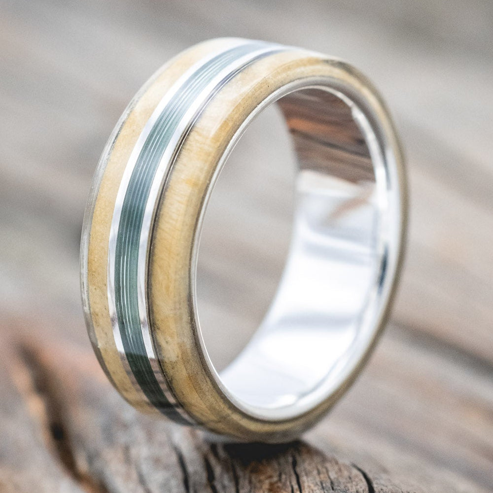 "GLEN" - BUCKEYE BURL WOOD & FISHING LINE WEDDING BAND-Staghead Designs