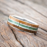 "GLEN" - WHISKEY BARREL OAK & FISHING LINE WEDDING RING-Staghead Designs