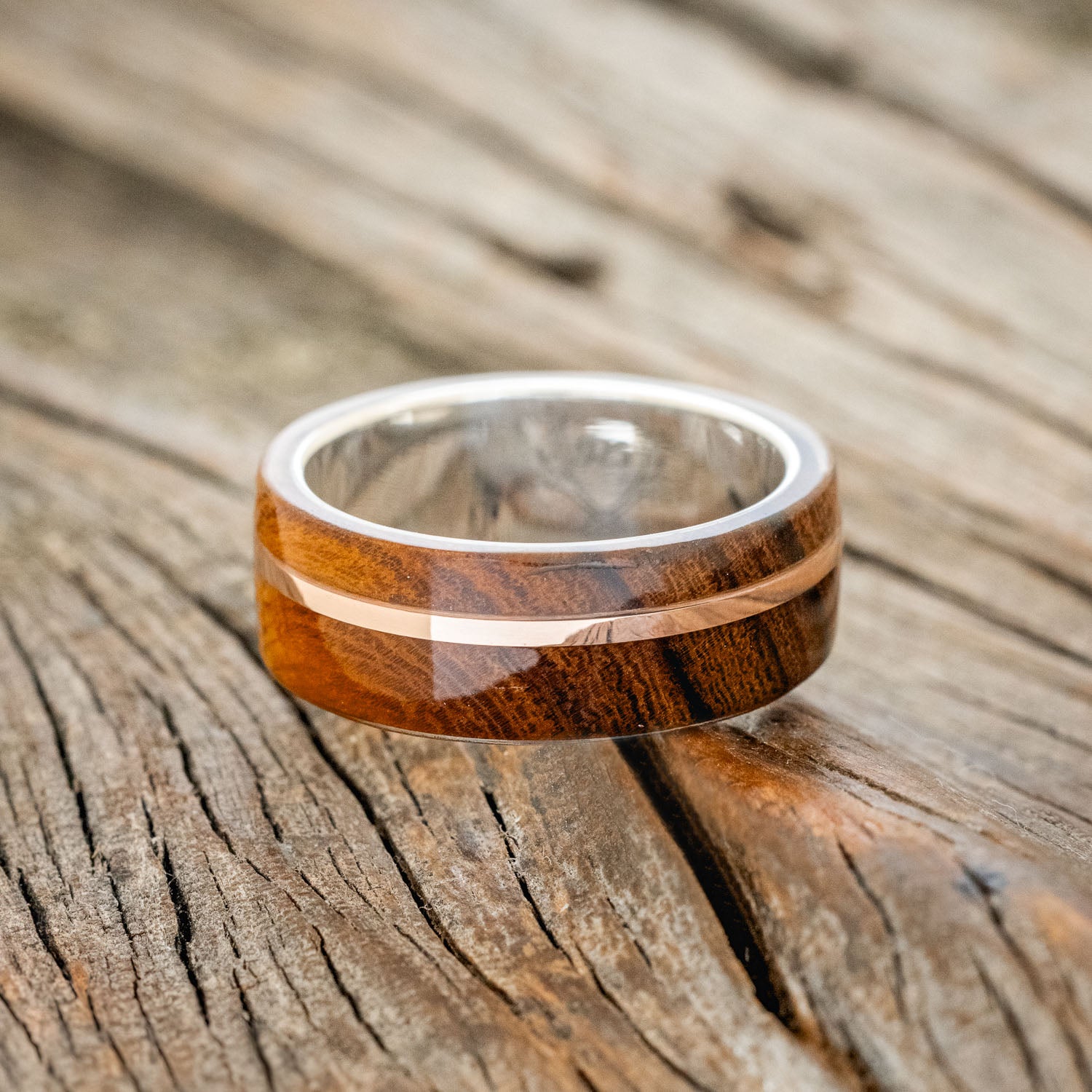 "GOLDEN" - IRONWOOD & 14K GOLD INLAY WEDDING RING-6