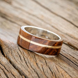 "GOLDEN" - REDWOOD & 14K GOLD INLAY WEDDING BAND-8