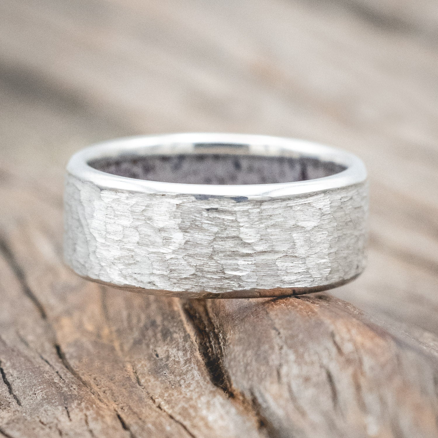 HAMMERED ANTLER LINED WEDDING RING-Staghead Designs