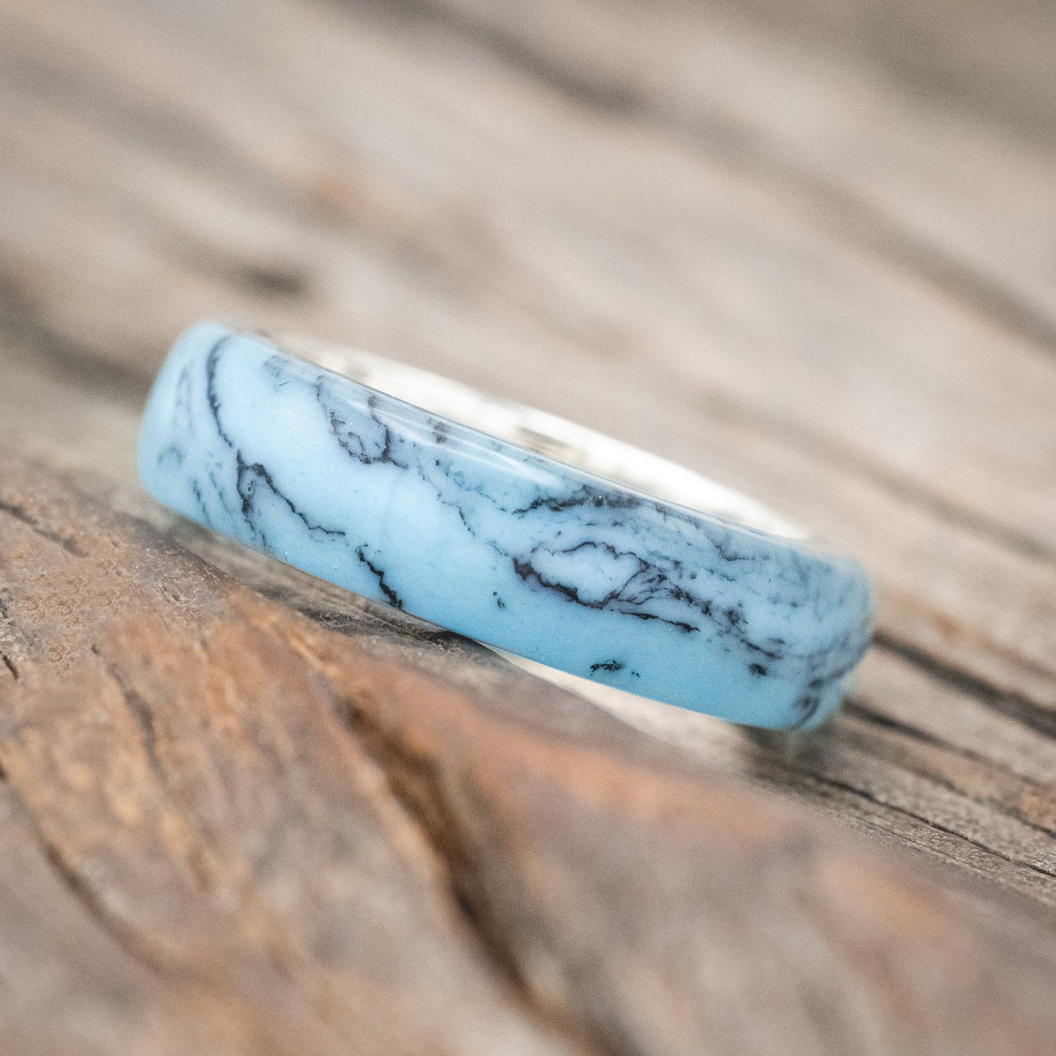 "HAVEN" - TURQUOISE & BLACK MATRIX TRUSTONE WEDDING BAND-Staghead Designs
