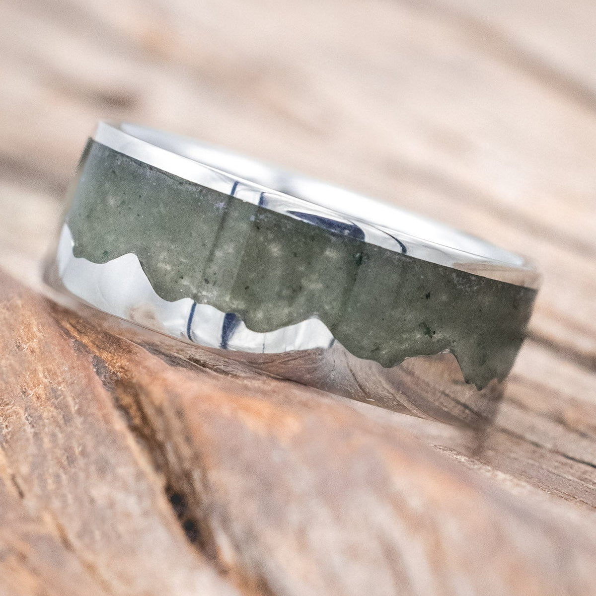 "HELIOS" - CRUSHED MOSS AGATE MOUNTAIN RANGE WEDDING BAND-Staghead Designs