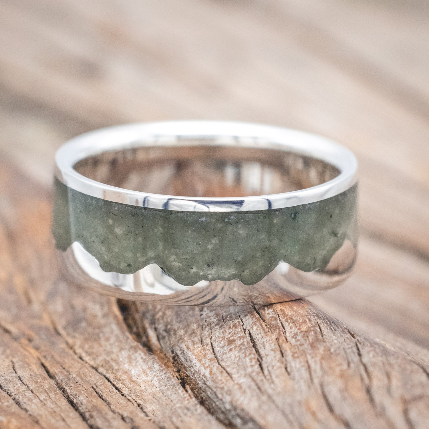 "HELIOS" - CRUSHED MOSS AGATE MOUNTAIN RANGE WEDDING BAND-Staghead Designs