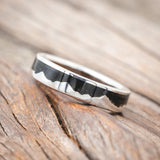 "HELIOS" - MOSS MOUNTAIN RANGE WEDDING BAND WITH WHISKEY BARREL & BLACK FIRE OPAL LINING-Staghead Designs