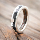 "HELIOS" - MOSS MOUNTAIN RANGE WEDDING BAND WITH WHISKEY BARREL & BLACK FIRE OPAL LINING-Staghead Designs