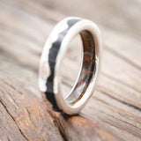 "HELIOS" - MOSS MOUNTAIN RANGE WEDDING BAND WITH WHISKEY BARREL & BLACK FIRE OPAL LINING-Staghead Designs