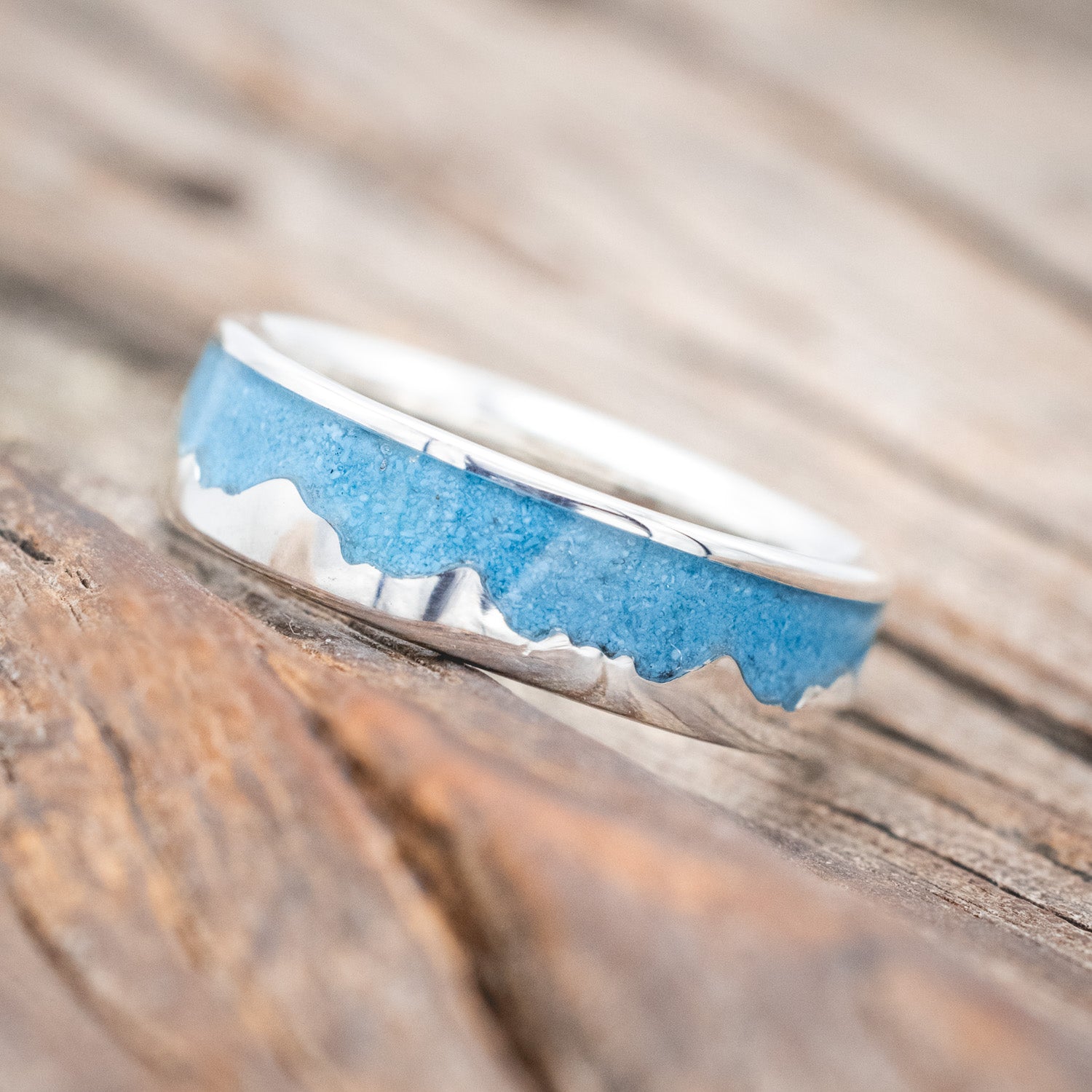 "HELIOS" - MOUNTAIN RANGE WEDDING BAND WITH TURQUOISE-Staghead Designs