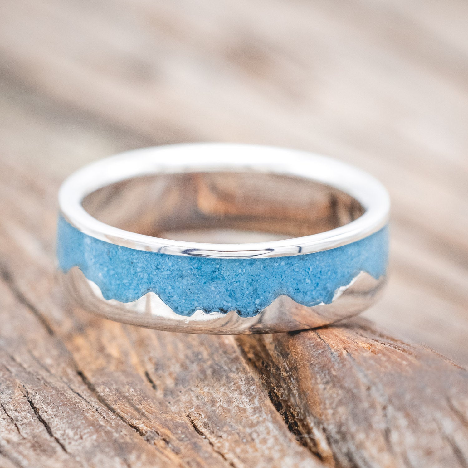 "HELIOS" - MOUNTAIN RANGE WEDDING BAND WITH TURQUOISE-Staghead Designs