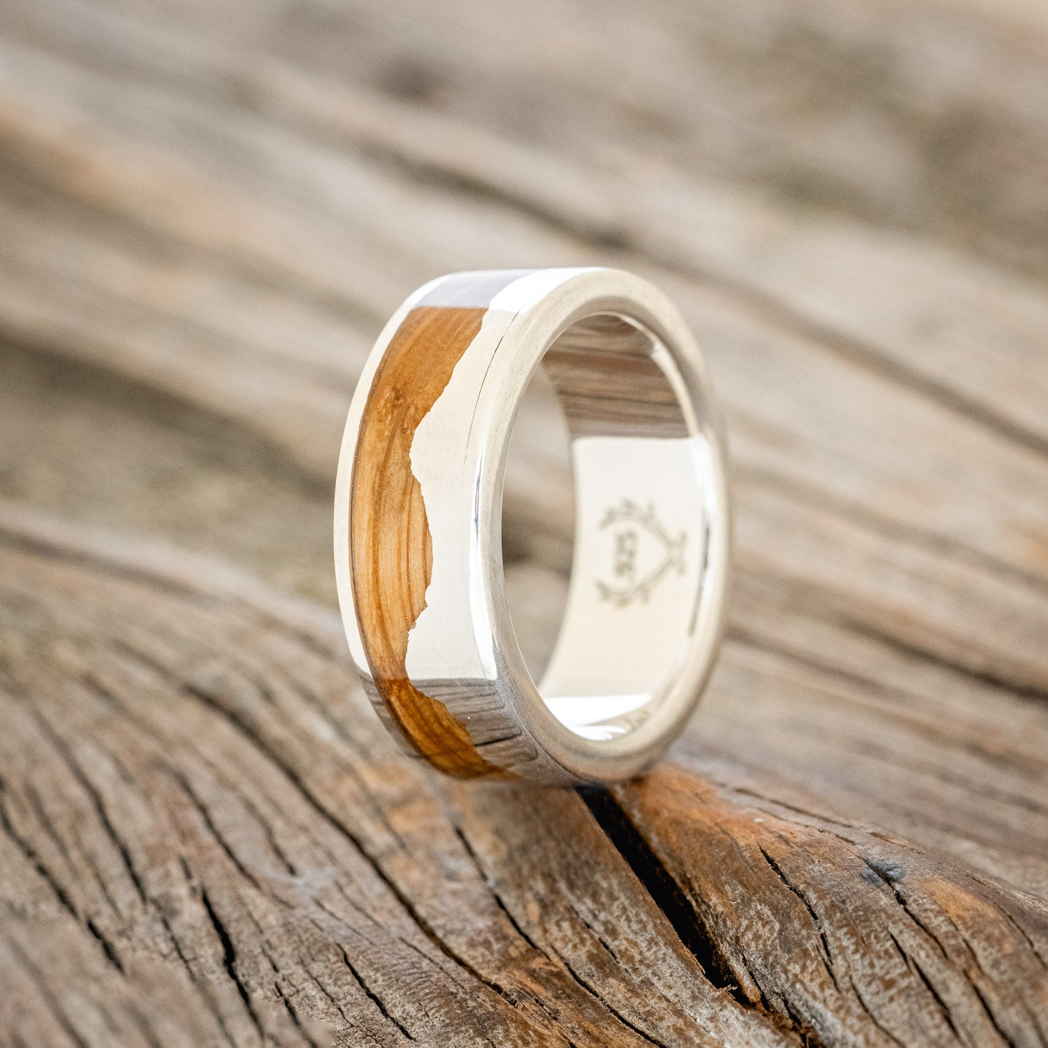 "HELIOS" - WHISKEY BARREL OAK & SILVER TETON MOUNTAIN RANGE WEDDING BAND-7