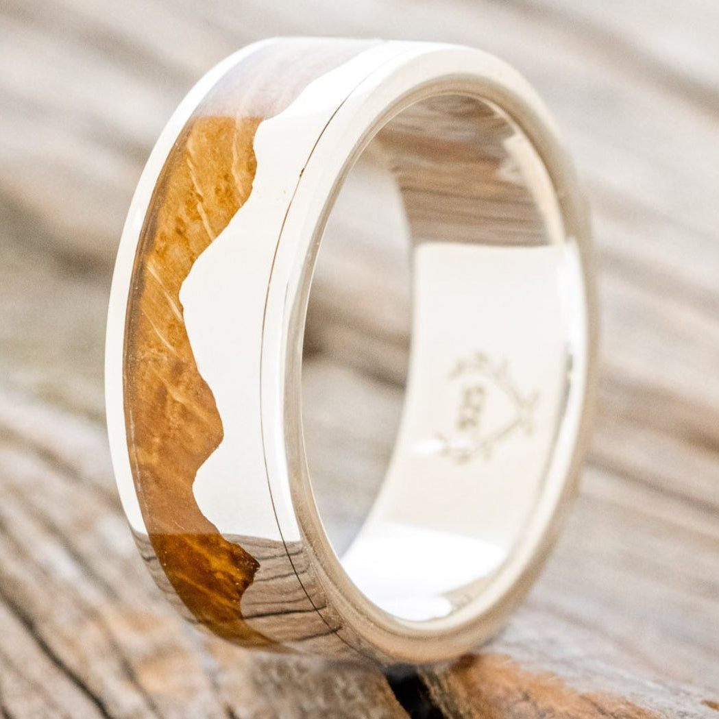 "HELIOS" - WHISKEY BARREL OAK & SILVER MOUNTAIN RANGE WEDDING BAND-13