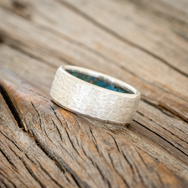 HAMMERED WEDDING BAND WITH PATINA COPPER LINING-14