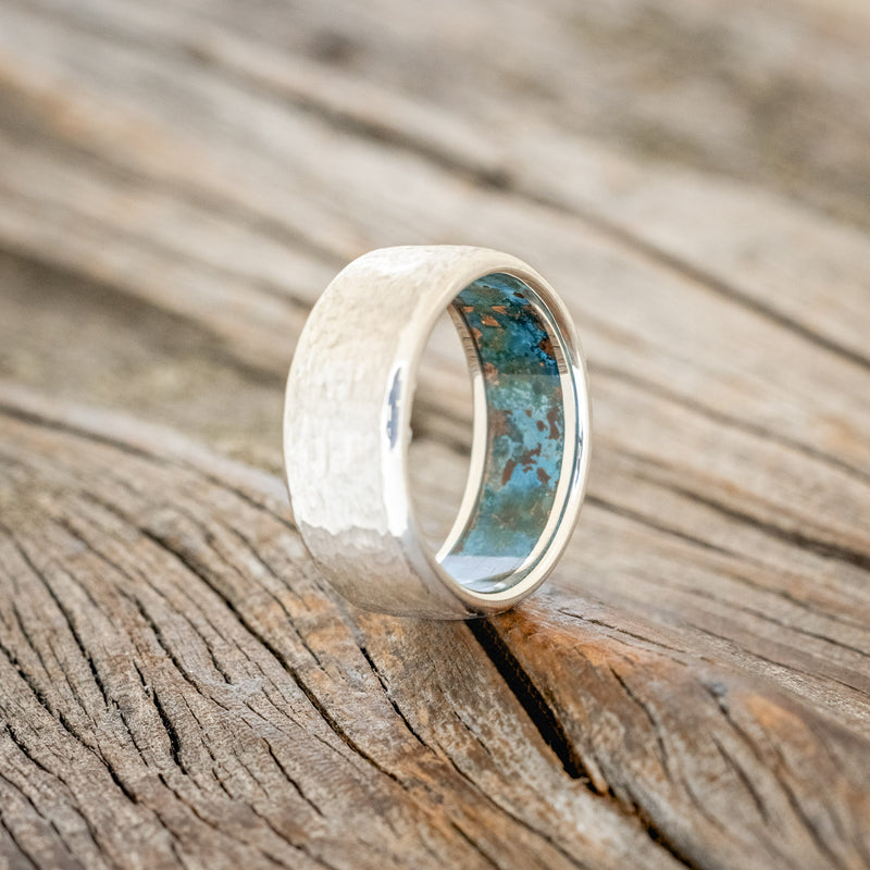 HAMMERED WEDDING BAND WITH PATINA COPPER LINING-13