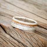 "CASTOR" - ANTLER & WHISKEY BARREL WEDDING RING FEATURING A HAMMERED BAND-8